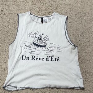 H&M White Tank Top with Disney Black Print